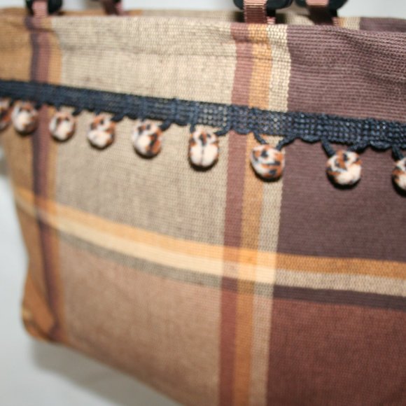 NWOT CUTE POM POM PURSE SOFT NEUTRALS CANVAS TOASTED BROWN SMALL TOTE - Picture 3 of 14